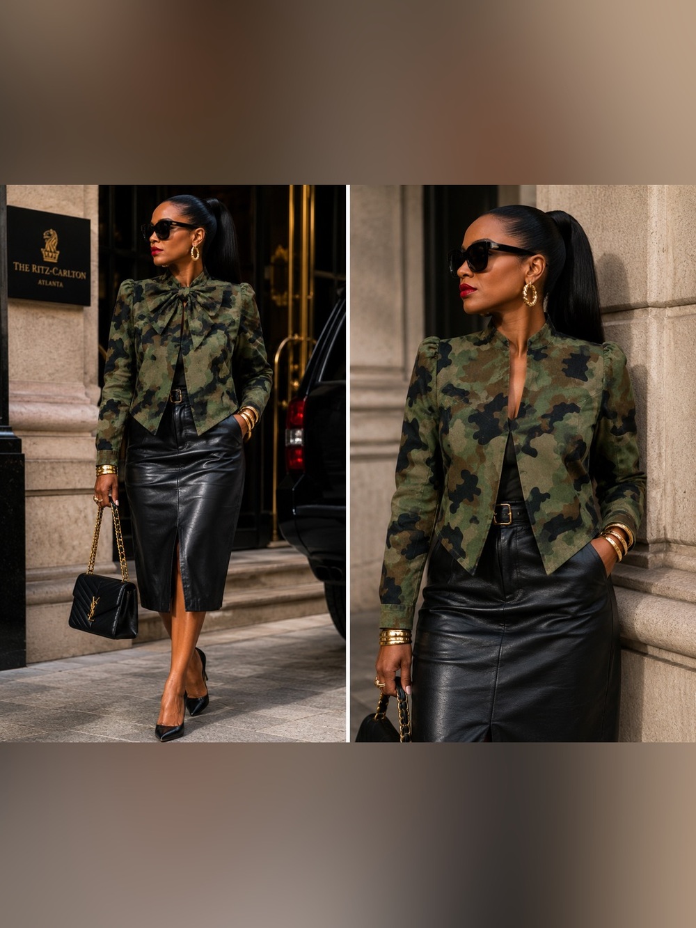 ✨ Brand New Camo Blouse | Removable Bow | Military Chic Statement Top ✨